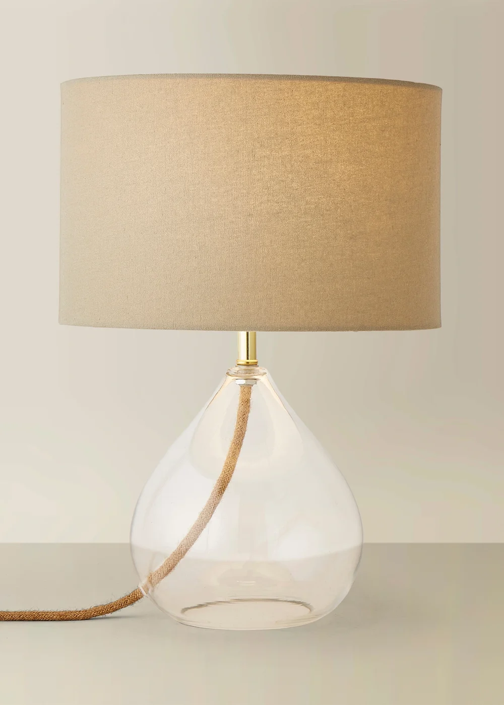 ValueLights Eloise Natural Linen Drum Shade Clear Glass Teardrop Table Lamp - One Size Image 3
