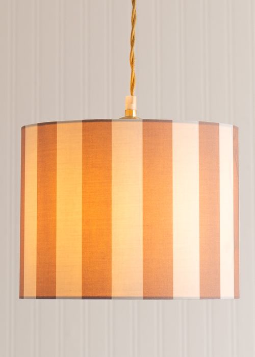 ValueLights Callie Natural & Brown Stripe Small Fabric Drum Lamp Shade - One Size Image 2