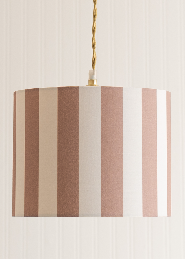 ValueLights Callie Natural & Brown Stripe Large Fabric Drum Lamp Shade