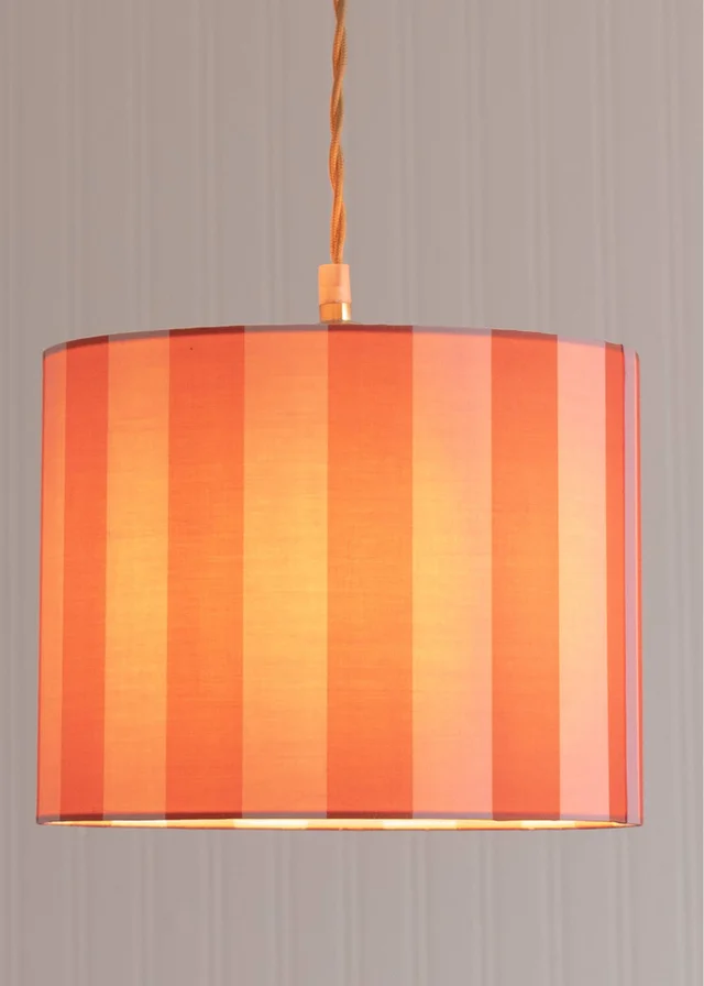 ValueLights Callie Orange & Pink Stripe Large Fabric Drum Lamp Shade