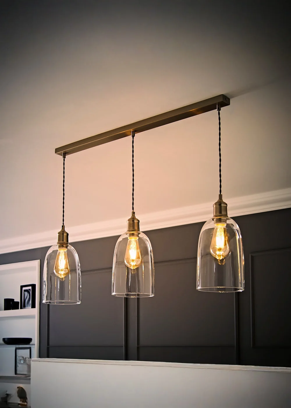 ValueLights Kira Glass Cloche Dome 3 Drop Bar Diner Ceiling Pendant Light - One Size Image 3