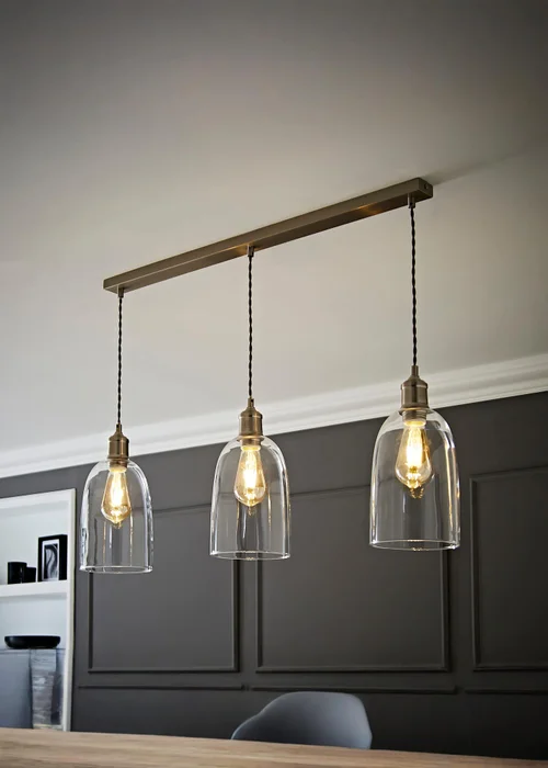 ValueLights Kira Glass Cloche Dome 3 Drop Bar Diner Ceiling Pendant Light - One Size Image 1