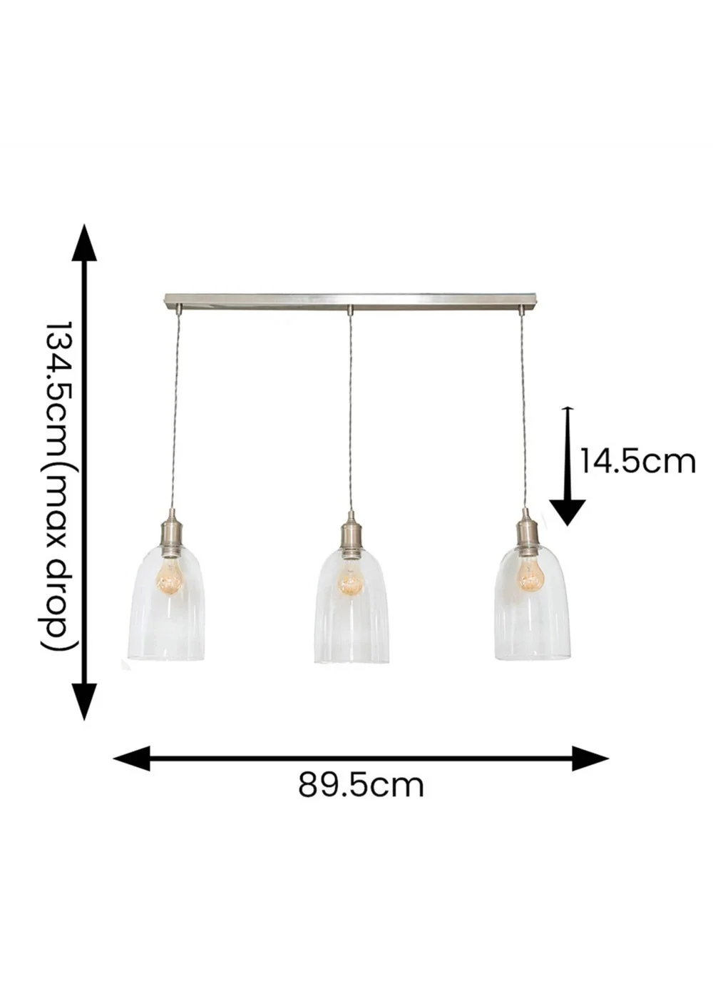 ValueLights Kira Glass Cloche Dome 3 Drop Bar Diner Ceiling Pendant Light - One Size Image 6