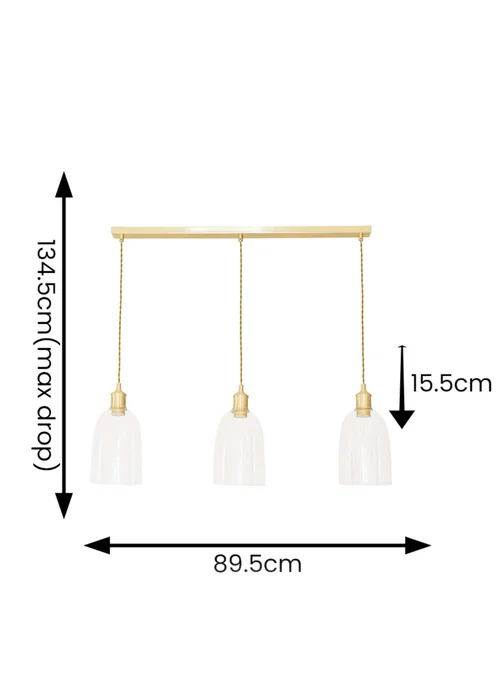 ValueLights Kira Glass Cloche Dome 3 Drop Bar Diner Ceiling Pendant Light - One Size Image 6