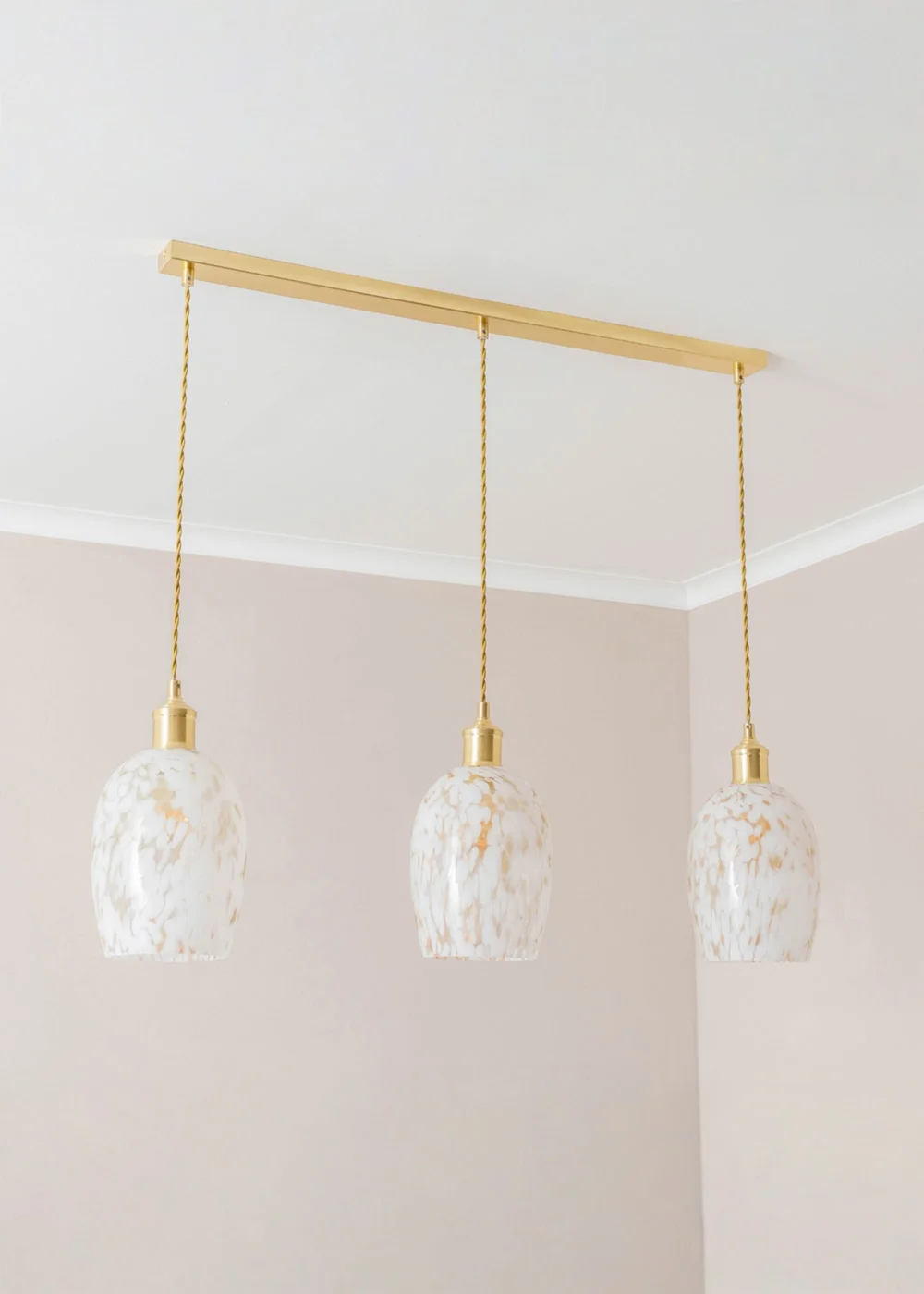 ValueLights India White Confetti Glass Shade 3 Drop Diner Ceiling Pendant Light - One Size Image 3