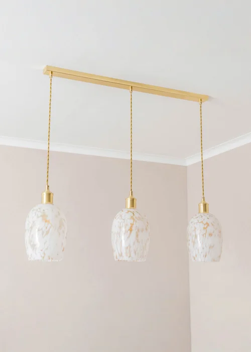 ValueLights India White Confetti Glass Shade 3 Drop Diner Ceiling Pendant Light - One Size Image 3
