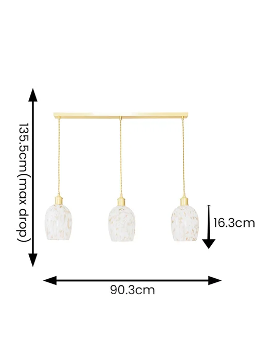 ValueLights India White Confetti Glass Shade 3 Drop Diner Ceiling Pendant Light - One Size Image 6