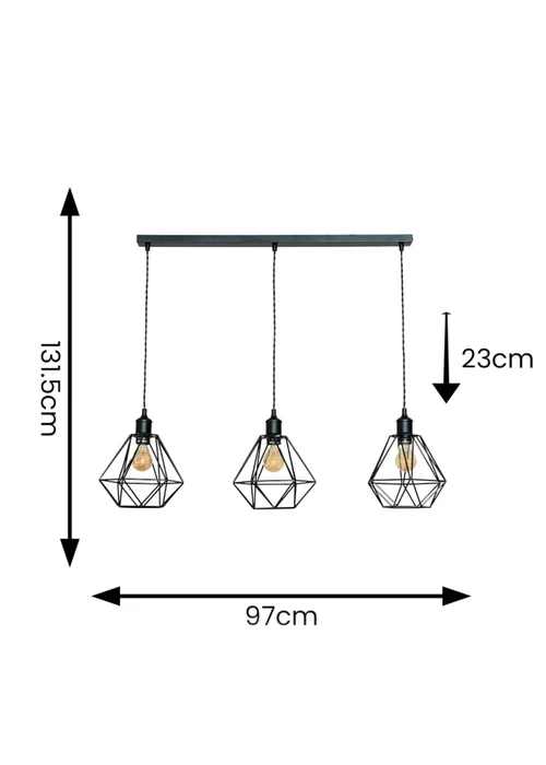 ValueLights Diablo Geometric Shade 3 Drop Diner Bar Ceiling Pendant Light - One Size Image 6