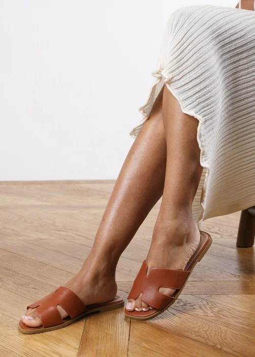 Where's That From Tan PU Alana Link Design Flat Sandals - 8 Image 1