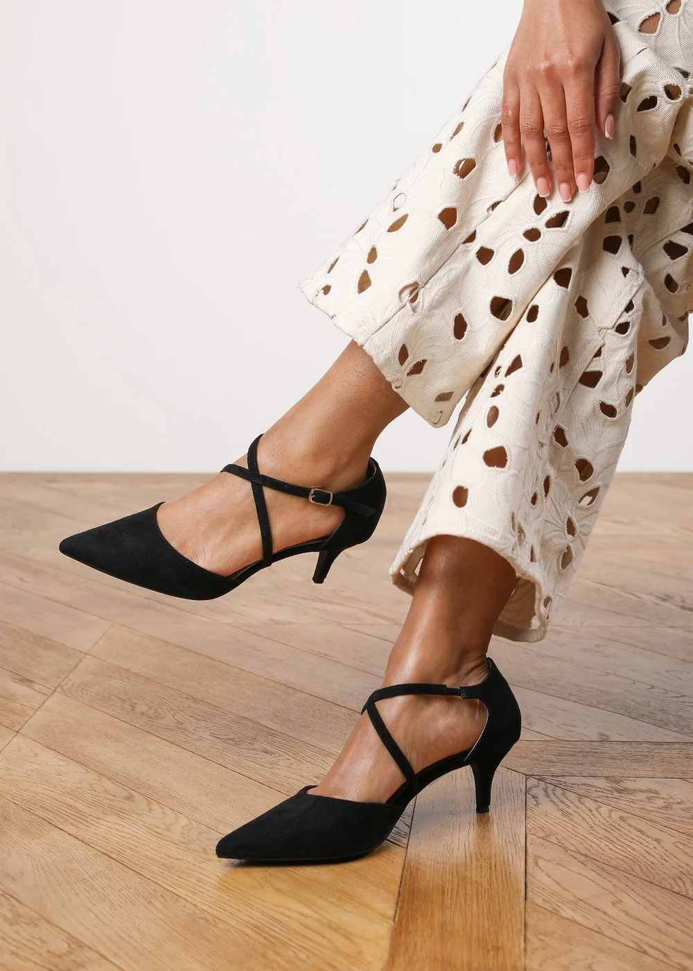 Where's That From Black Faux Suede Seany Low Kitten Heel - Size 3 Image 1