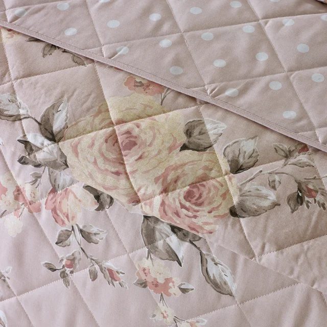 Catherine Lansfield Blush Pink Canterbury Floral Reversible Quilted Bedspread