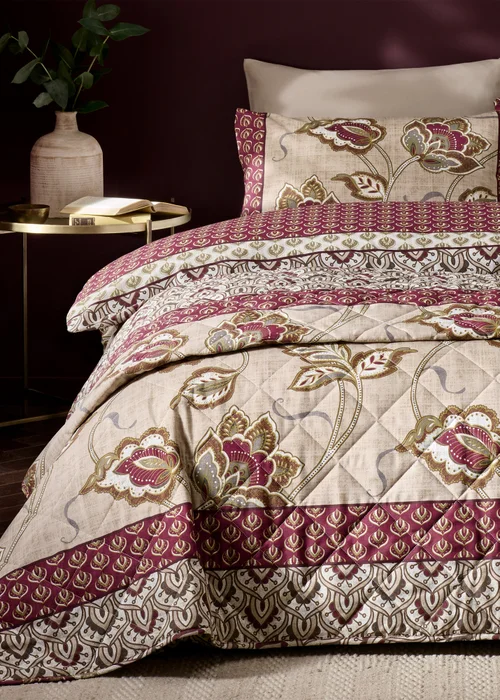 Catherine Lansfield Natural Kashmir Paisley Floral Reversible Quilted Bedspread - One Size Image 1