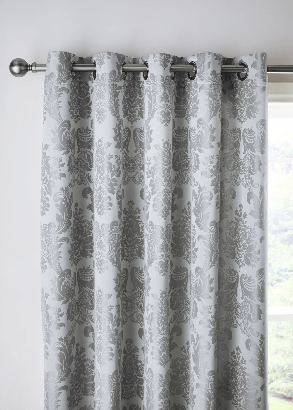 Catherine Lansfield Damask Jacquard Lined Eyelet Curtains Silver Grey - 66W X 72D (168x183cm) Image 2