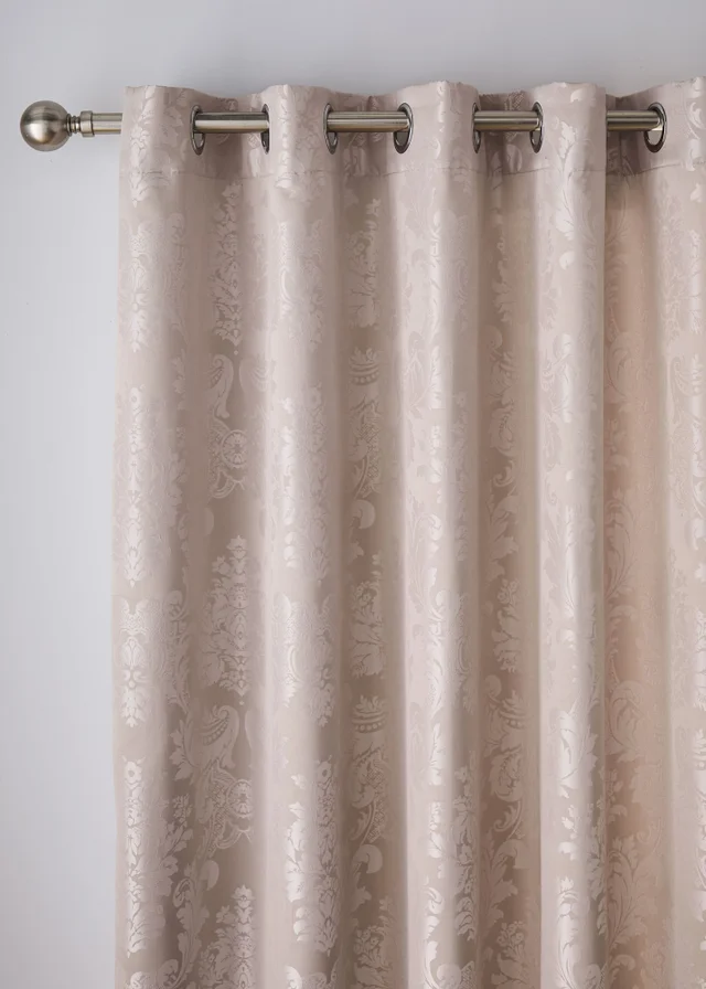 Catherine Lansfield Damask Jacquard Lined Eyelet Curtains Champagne Gold