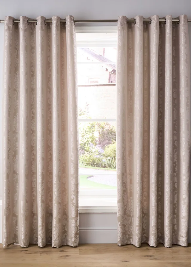 Catherine Lansfield Damask Jacquard Lined Eyelet Curtains Champagne Gold
