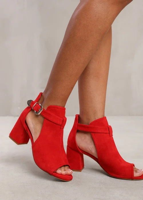 Where's That From Red Faux Suede Zaneen Open Toe Block Heel - 8 Image 2
