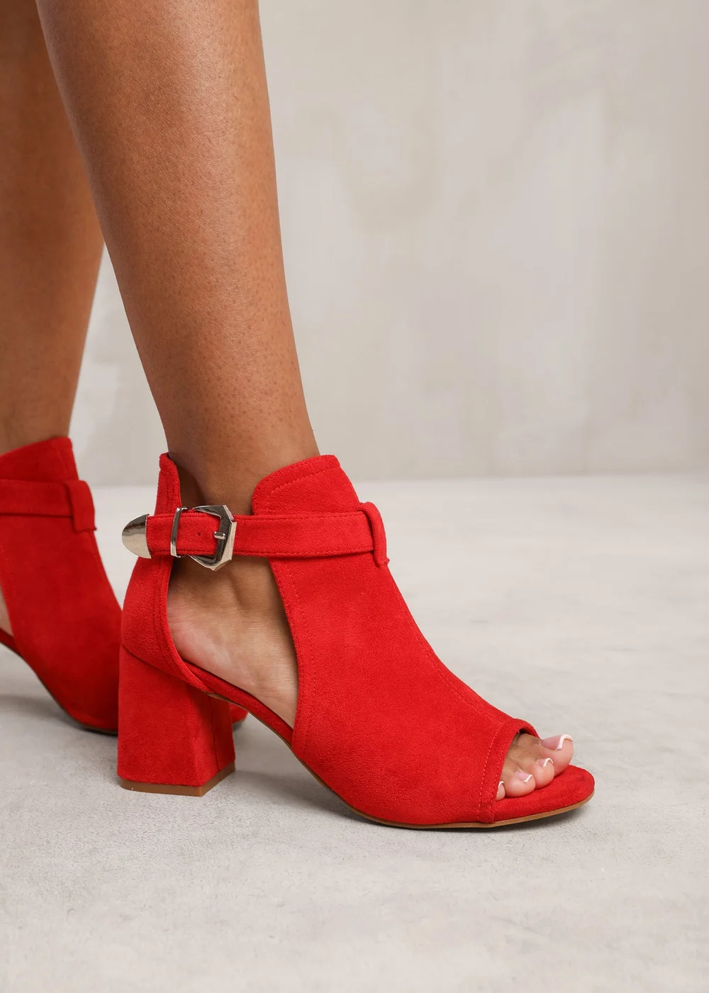 Where's That From Red Faux Suede Zaneen Open Toe Block Heel - 8 Image 1