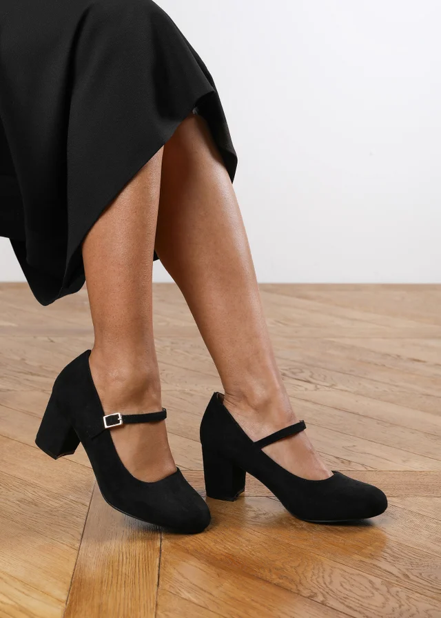 Where's That From Black Faux Suede Effie Block Heel Pumps