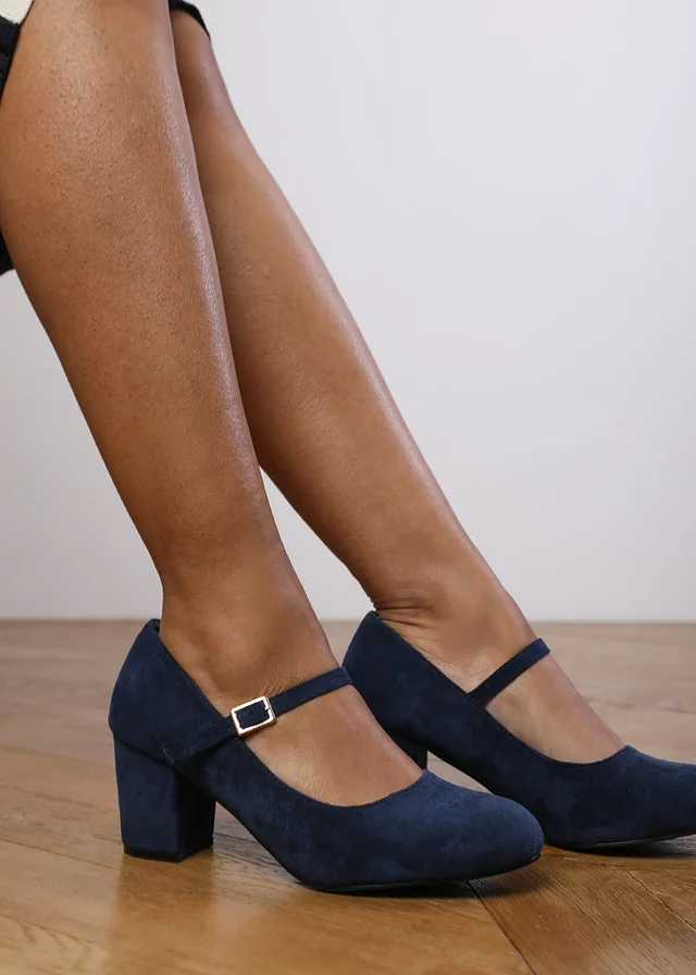 Where's That From Navy Faux Suede Effie Block Heel Pumps