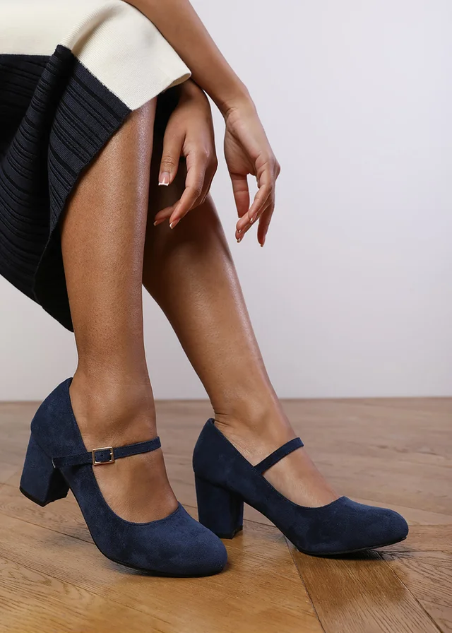 Where's That From Navy Faux Suede Effie Block Heel Pumps