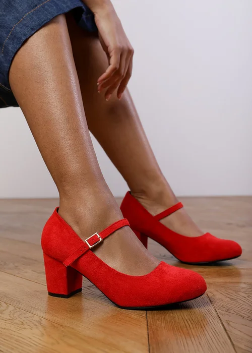 Where's That From Red Faux Suede Effie Block Heel Pumps - 5 Image 1