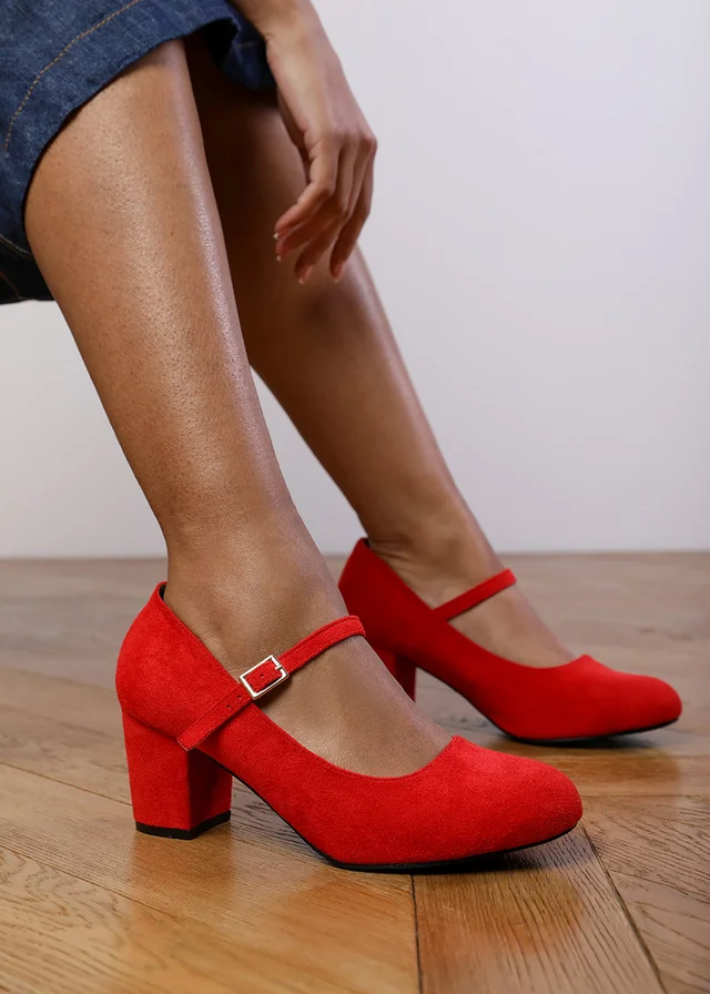 Where's That From Red Faux Suede Effie Block Heel Pumps