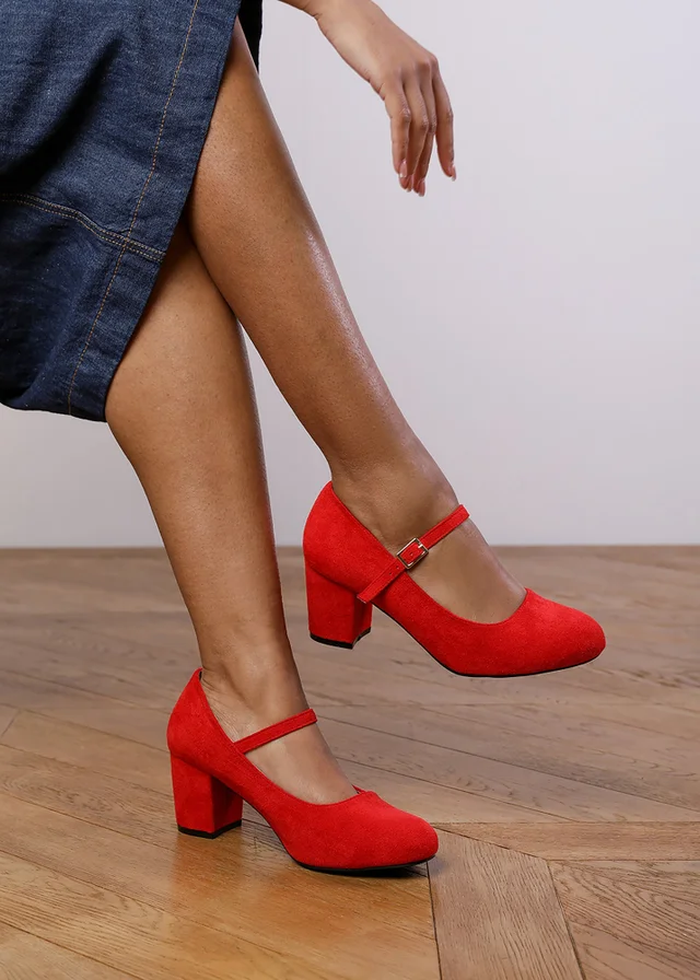 Where's That From Red Faux Suede Effie Block Heel Pumps