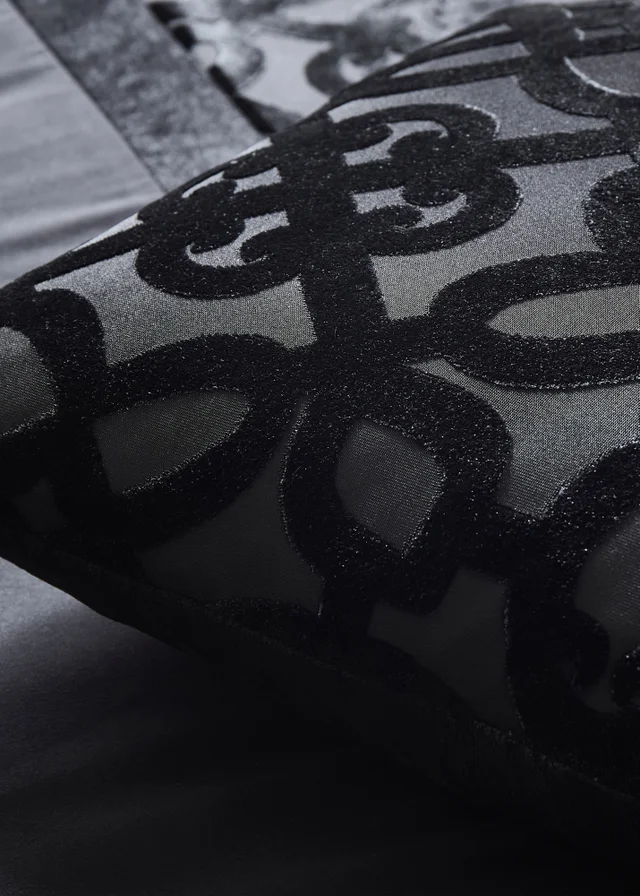 Catherine Lansfield Black Lattice Cut Velvet Cushion