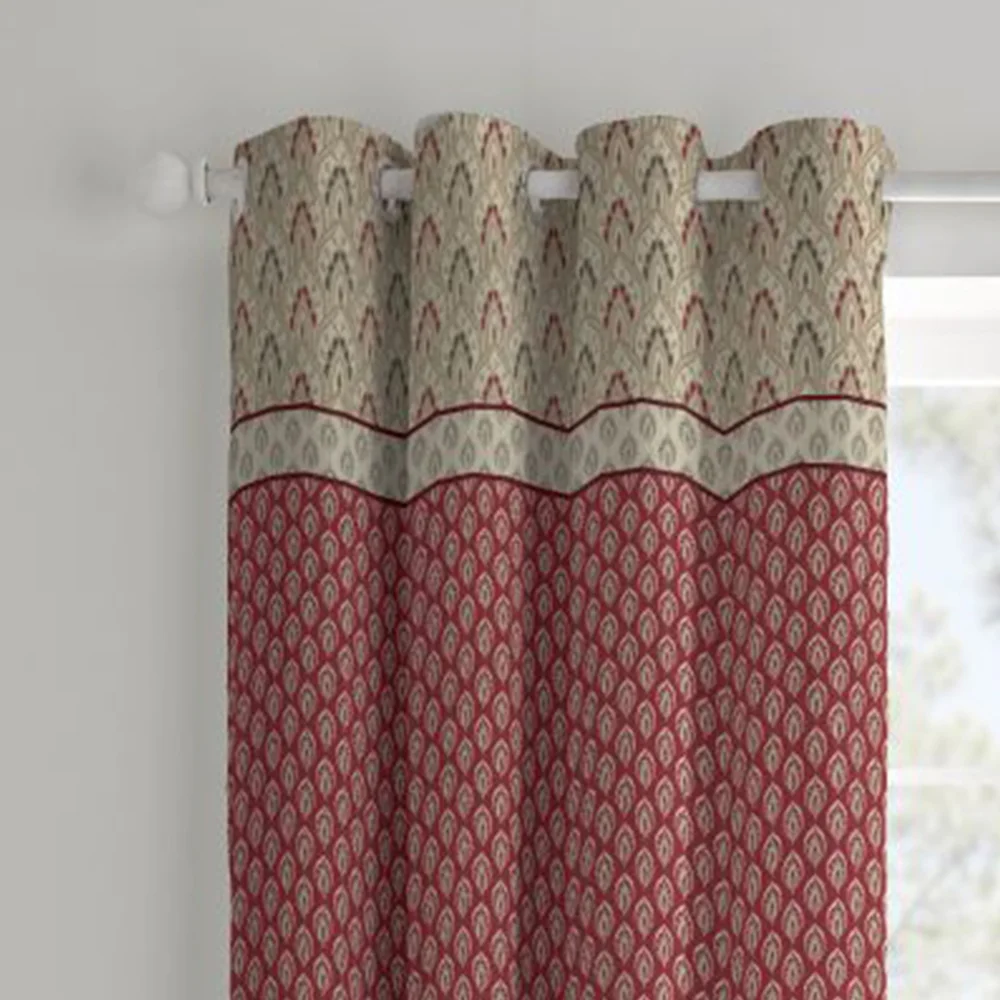 Catherine Lansfield Red Natural Kashmir Paisley Floral Lined Eyelet Curtains Two Panels - 66W X 72D (168x183cm) Image 2