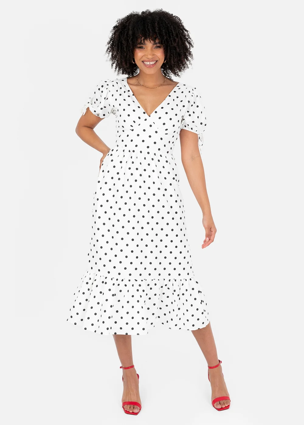 Lovedrobe White Polka Dot Short Sleeve Midi Dress - 20 | Matalan Lovedrobe White Polka Dot Short Sleeve Midi Dress - 20 | Matalan