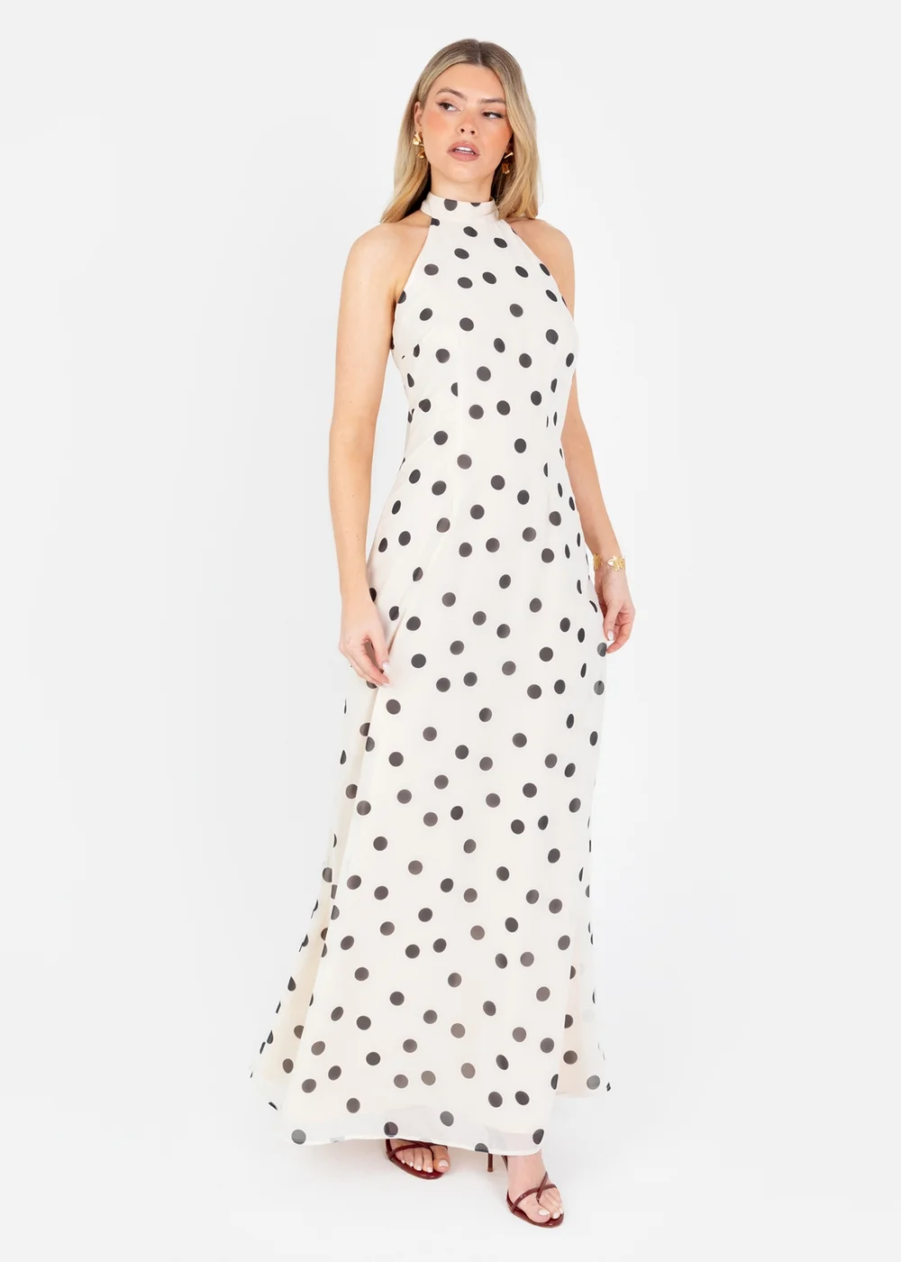 Anaya With Love Cream Polka Dot Halter Neck Maxi Dress - 8 | Matalan Anaya With Love Cream Polka Dot Halter Neck Maxi Dress - 8 | Matalan