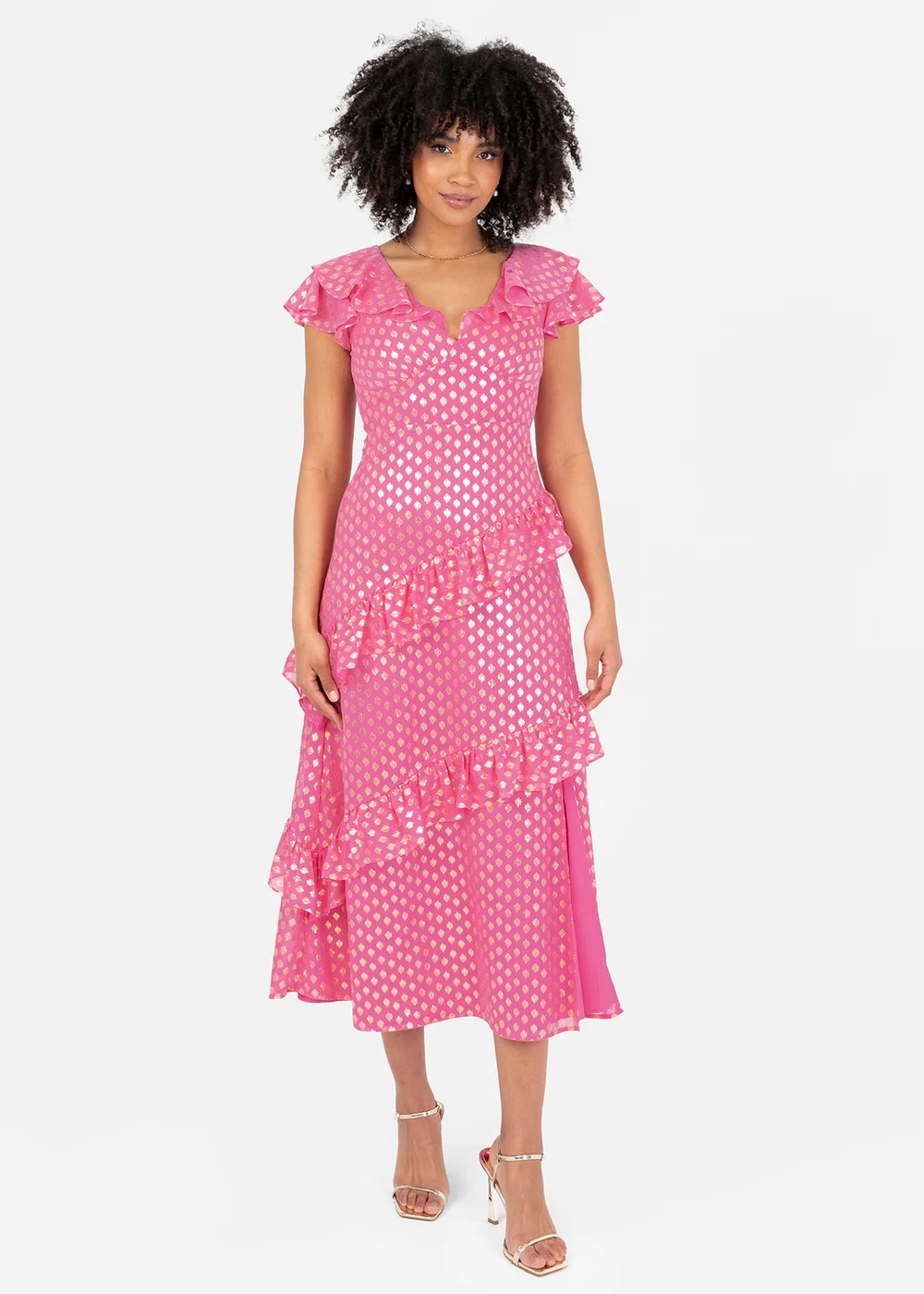 Lovedrobe Pink Flutter Sleeve V Neck Ruffled Midaxi Dress - 20 | Matalan Lovedrobe Pink Flutter Sleeve V Neck Ruffled Midaxi Dress - 20 | Matalan