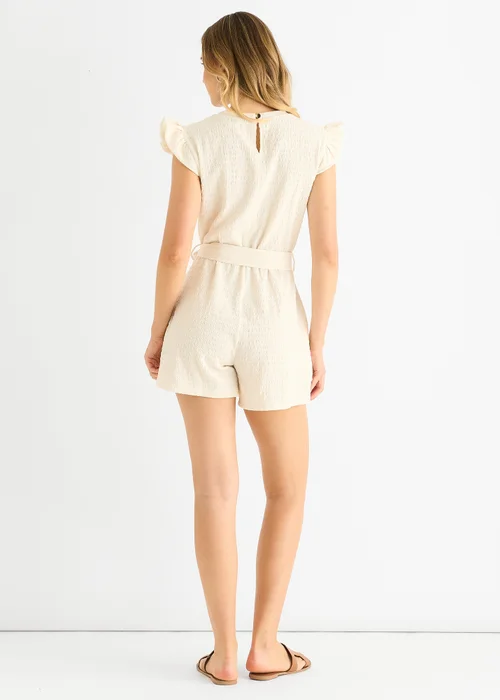 Gini London Cream Stretch Texture Frill Elasticated Waist Playsuit - L/XL Image 2