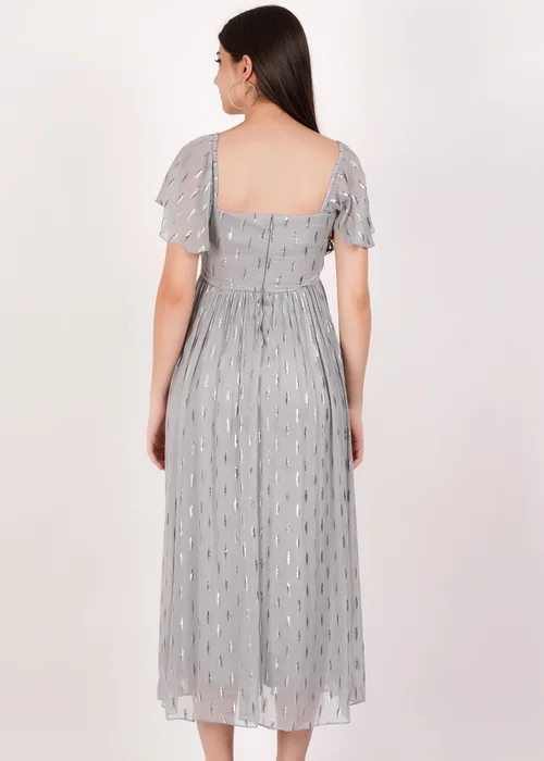 Gini London Silver Jacquard Metallic Angel Sleeves Midi Dress - 8 Image 2