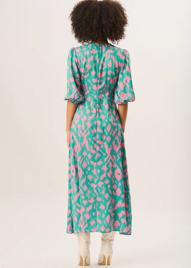 Gini London Green Animal Print V Neck Shift Midi Dress