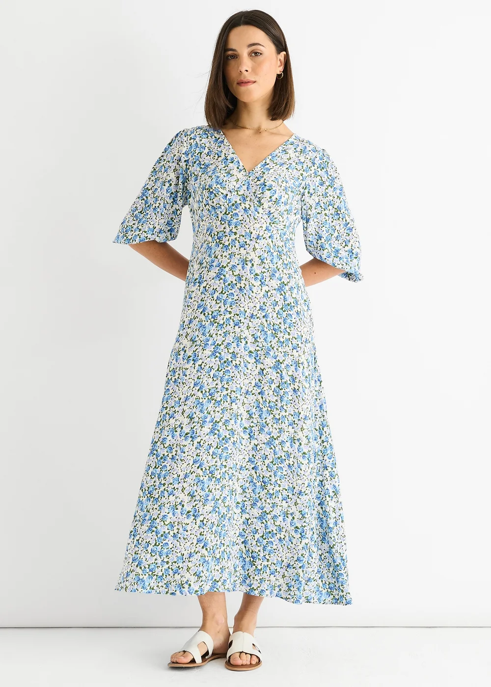 viscose midi dress uk Black Chenille Flowers Lenzing Ecovero Viscose Midi Dress