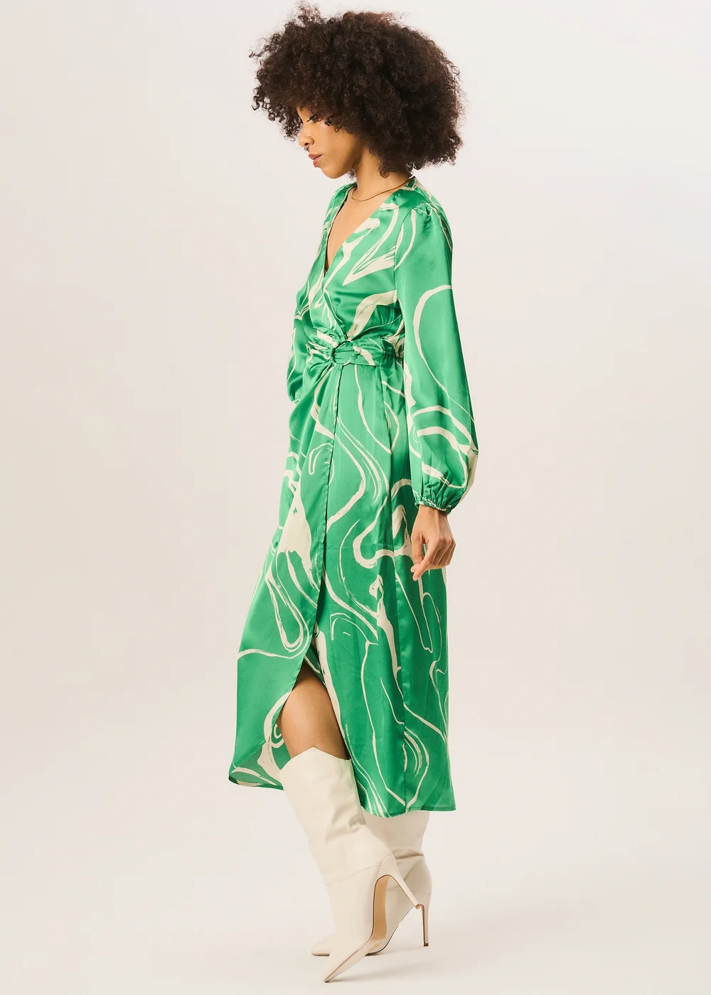 Gini London Green Swirl Print Ring Detail Wrap Midi Dress - Size 10 Gini London Green Swirl Print Ring Detail Wrap Midi Dress - Size 10