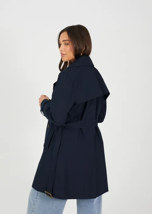 Brave Soul Navy Double Breasted Belted Trench Coat - 10 Image 2