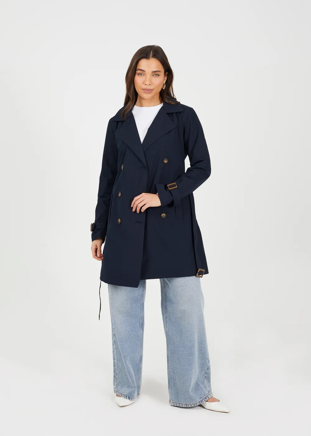 Brave Soul Navy Double Breasted Belted Trench Coat - 10 Image 4