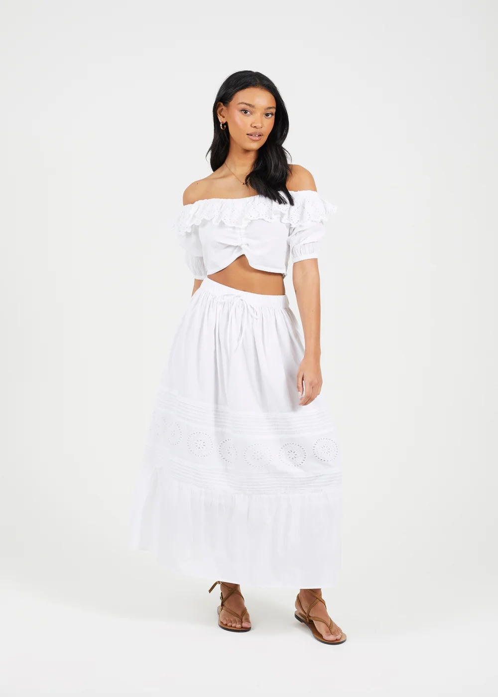 Brave Soul White Tiered Maxi Skirt With Embroidery - Large Image 4