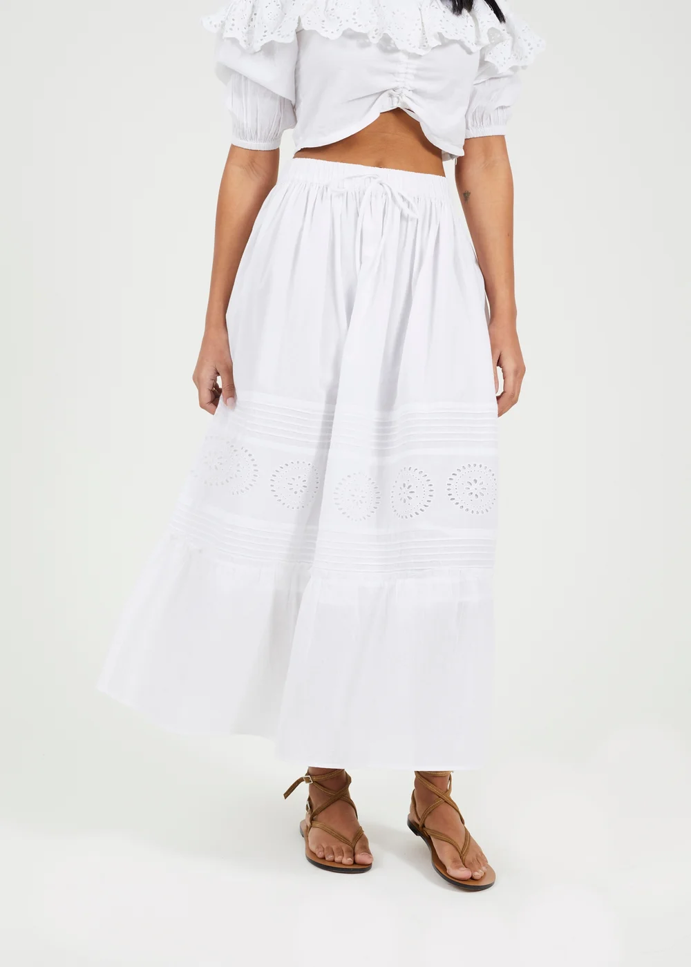 Brave Soul White Tiered Maxi Skirt With Embroidery - Large Image 1