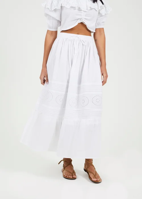Brave Soul White Tiered Maxi Skirt With Embroidery - Large Image 1