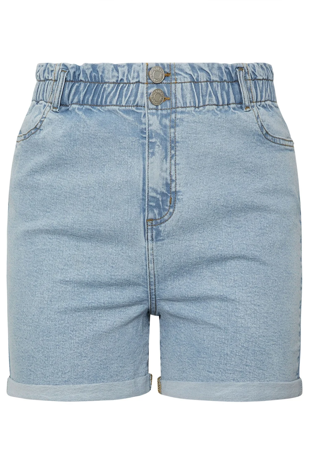 Yours Curve Light Blue Elasticated Waist Turn Up Denim Shorts - 14 Image 5