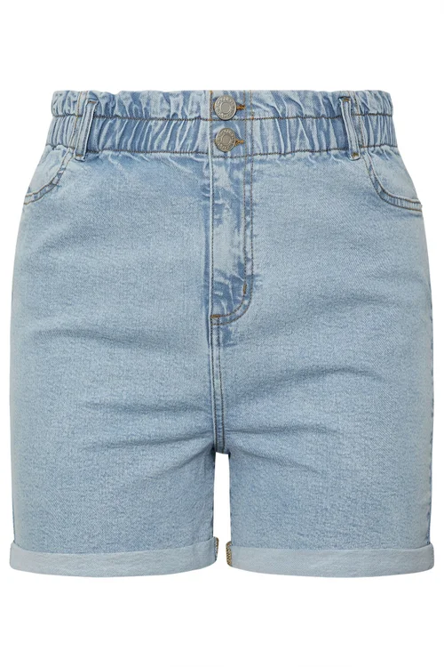 Yours Curve Light Blue Elasticated Waist Turn Up Denim Shorts - 14 Image 5