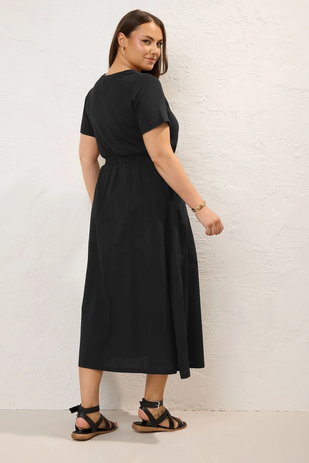Yours Curve Black Jersey & Woven Mix Fabric Midaxi Skater Dress - 16 | Matalan Yours Curve Black Jersey & Woven Mix Fabric Midaxi Skater Dress - 16 | Matalan