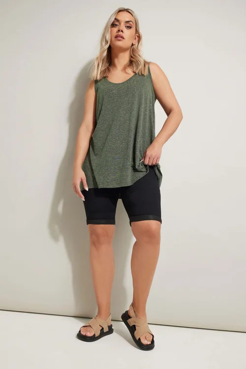 Yours Curve Khaki Green Linen Vest Top - 14 Image 3