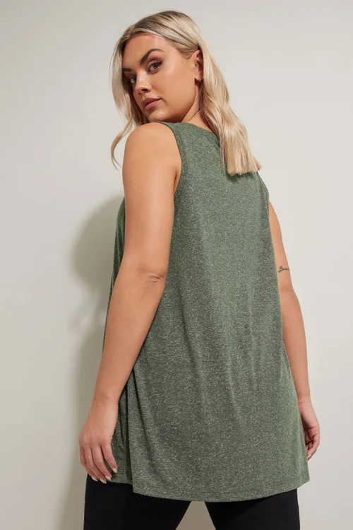 Yours Curve Khaki Green Linen Vest Top - 14 Image 4