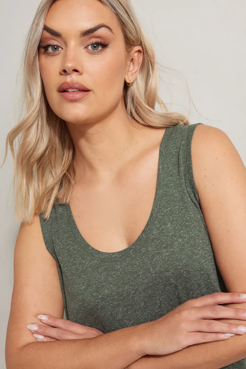 Yours Curve Khaki Green Linen Vest Top - 14 Image 5