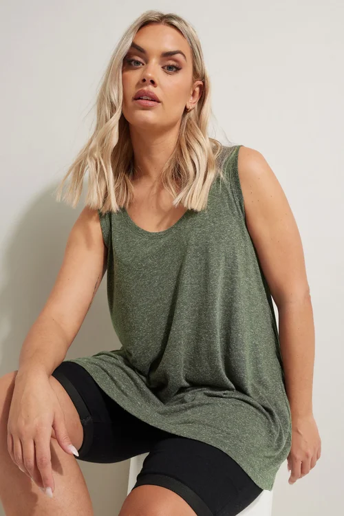 Yours Curve Khaki Green Linen Vest Top - 14 Image 2
