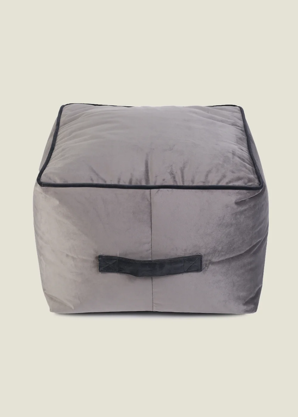 Kaikoo Grey Velvet Stool With Black Contrast Piping - One Size Image 1